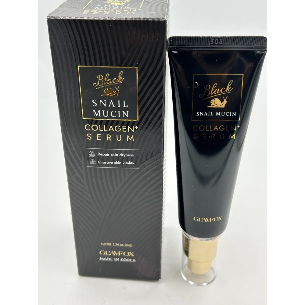 GLAMFOX K-BEAUTY Black Snail Mucin Collagen Face & Neck Serum 1.76 Oz. NEW